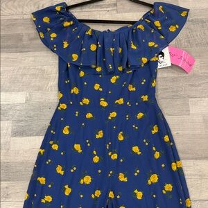Betsey Johnson Navy and Yellow Floral Jumpsuit